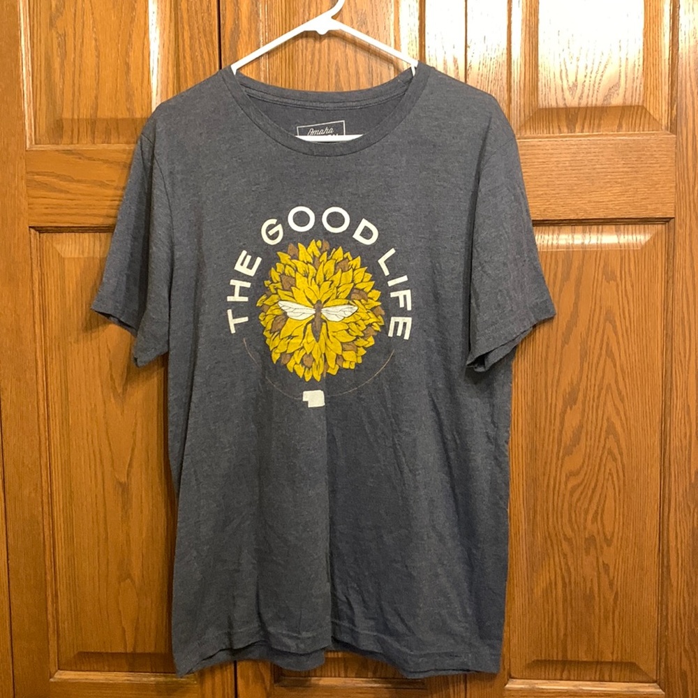 Mens size large tee, The Good Life, with state of Nebraska on the front print